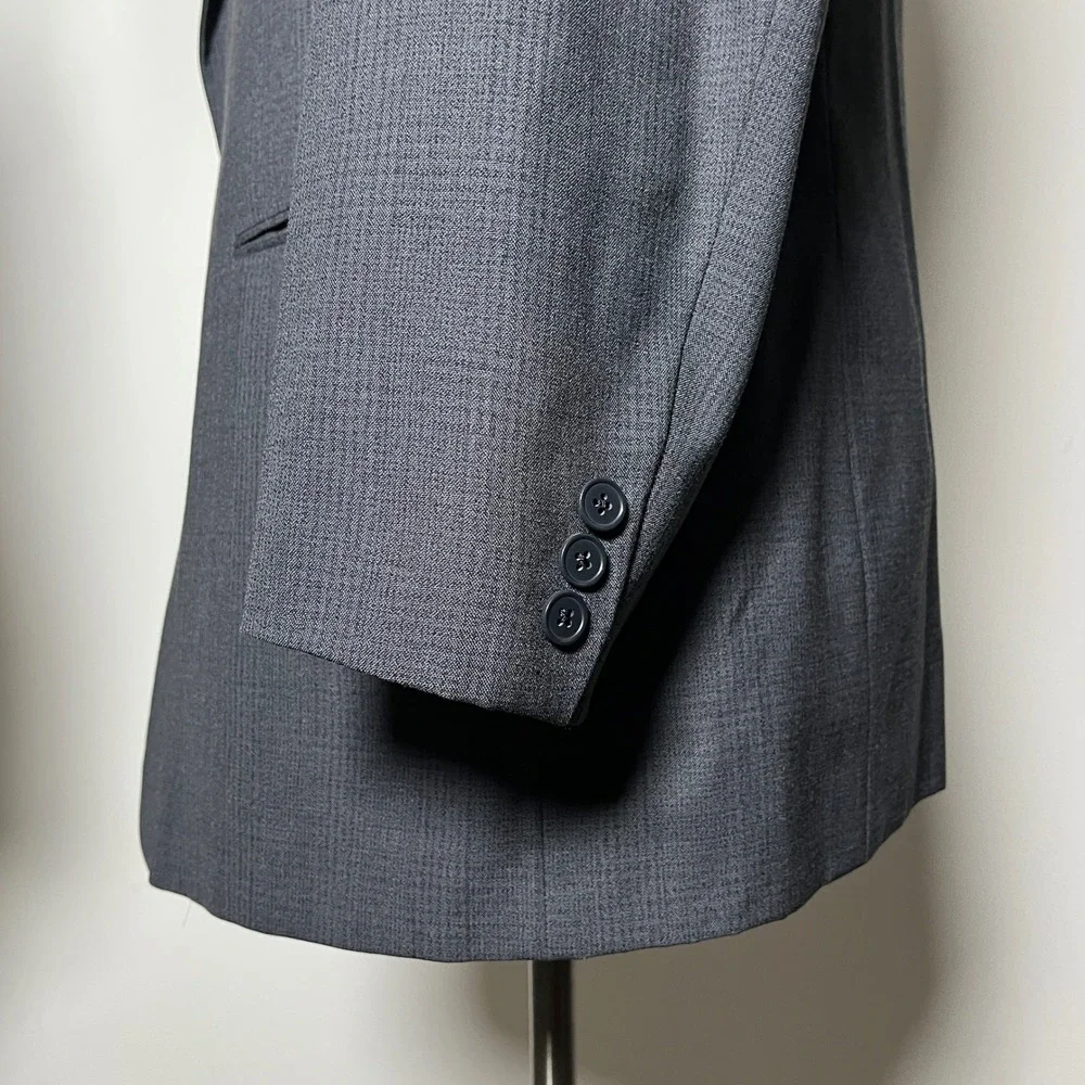 Tallia Uomo Suit Mens 46R 39W Grey Glen Plaid Pure Wool Two Button Professional